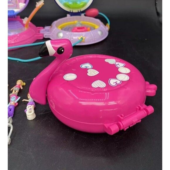Polly Pocket Lot 3 Compacts Space UFO Compact Flamingo Hedgehog Cafe 20+ Parts - Picture 5 of 12